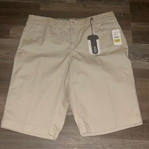 INTRO Love The Fit Beige Stripe Tummy Control Slimming Bermuda Shorts Sz 12 NWT